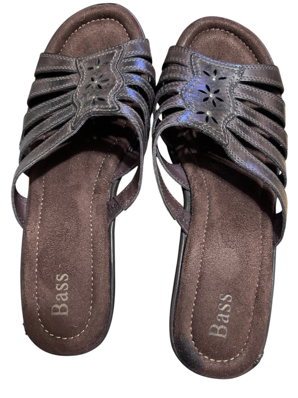 Bass Pheobe Vintage Women’s Dark Brown Wedge vegan Leather Boho Slide Sandals